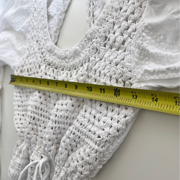 Free People Megan Crochet Top Open Back SZ S IVORY white Boho Cottage Coastal‎ - Picture 11 of 15